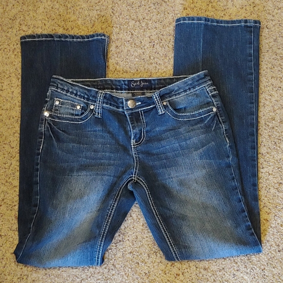 Earl Denim - Earl Jeans Wiskered Boot Cut. Crystal Accents